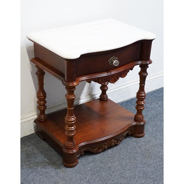 Pulaski Furniture Solid Cherry Traditional Victorian Revival 24" Nightstand W. White Granite Top 45141 For Sale - Image 4 of 13