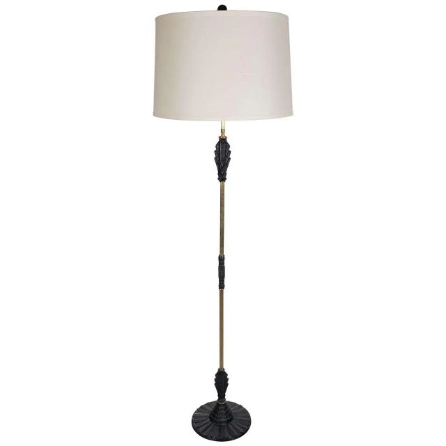 Art Deco Skyscraper Style Floor Lamp in Solid Brass and Black Enamel For Sale - Image 9 of 9