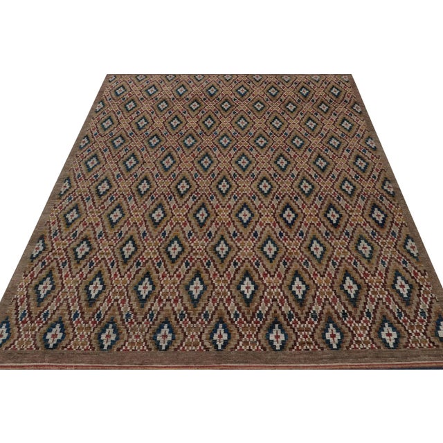 Tribal Rug & Kilim’s Moroccan Rug in Brown, Red and Blue Diamond Patterns For Sale - Image 3 of 6