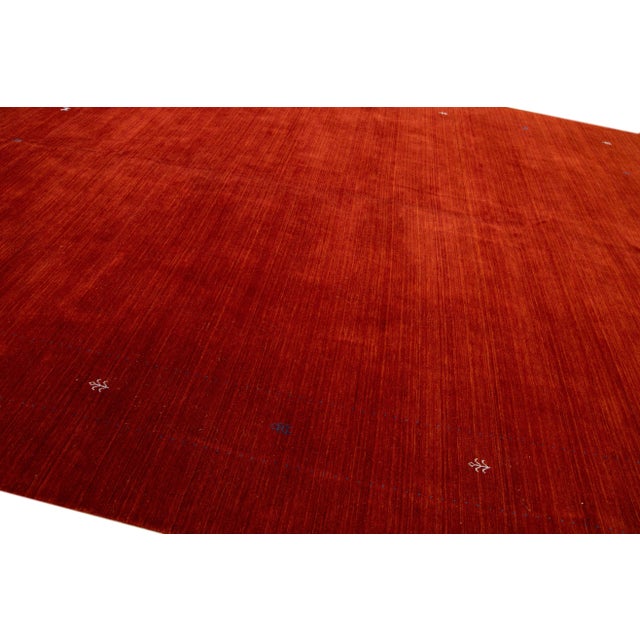 Red Modern Gabbeh Style Red Hand-Loom Minimalist Pattern Wool Rug For Sale - Image 8 of 11