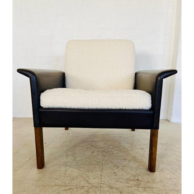 Vintage mid-century hans olsen leather and rosewood chair 1960,s crafted in denmark and designed by hans olsen, this...