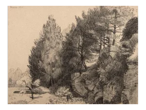Georges-Henri Tribout, Landscape with Trees, Original Drawing, 1940
