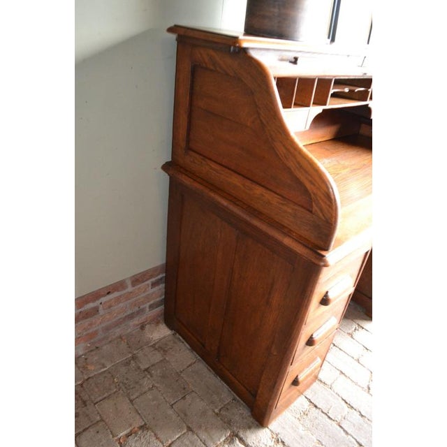 Antique Oak Roll-Up Desk and Office Chair, Set of 2 For Sale - Image 7 of 17