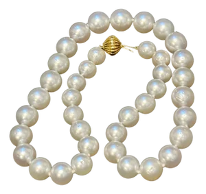 Graduating White South Sea Pearls 9-12mm Strand Necklace 14 Kt Yellow Gold Clasp