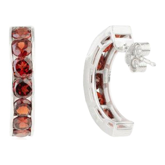 Pave Set Garnet Huggie Earrings in 925 Sterling Silver- 2 Pieces For Sale