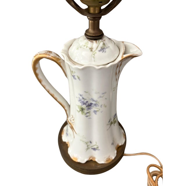 Late 19th Century Antique Haviland Limoges Tarascon Porcelain Pitcher Lamp Base, France, C. 1900 in Working Order For Sale - Image 5 of 9