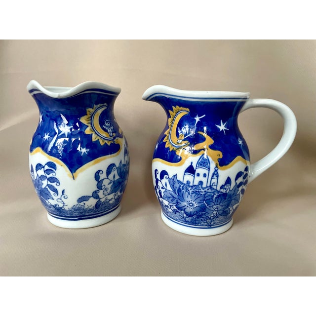 Ceramic Handpainted Ceramic Jugs with Angel and Cityscape Reverie, 1990s, Set of 2 For Sale - Image 7 of 9