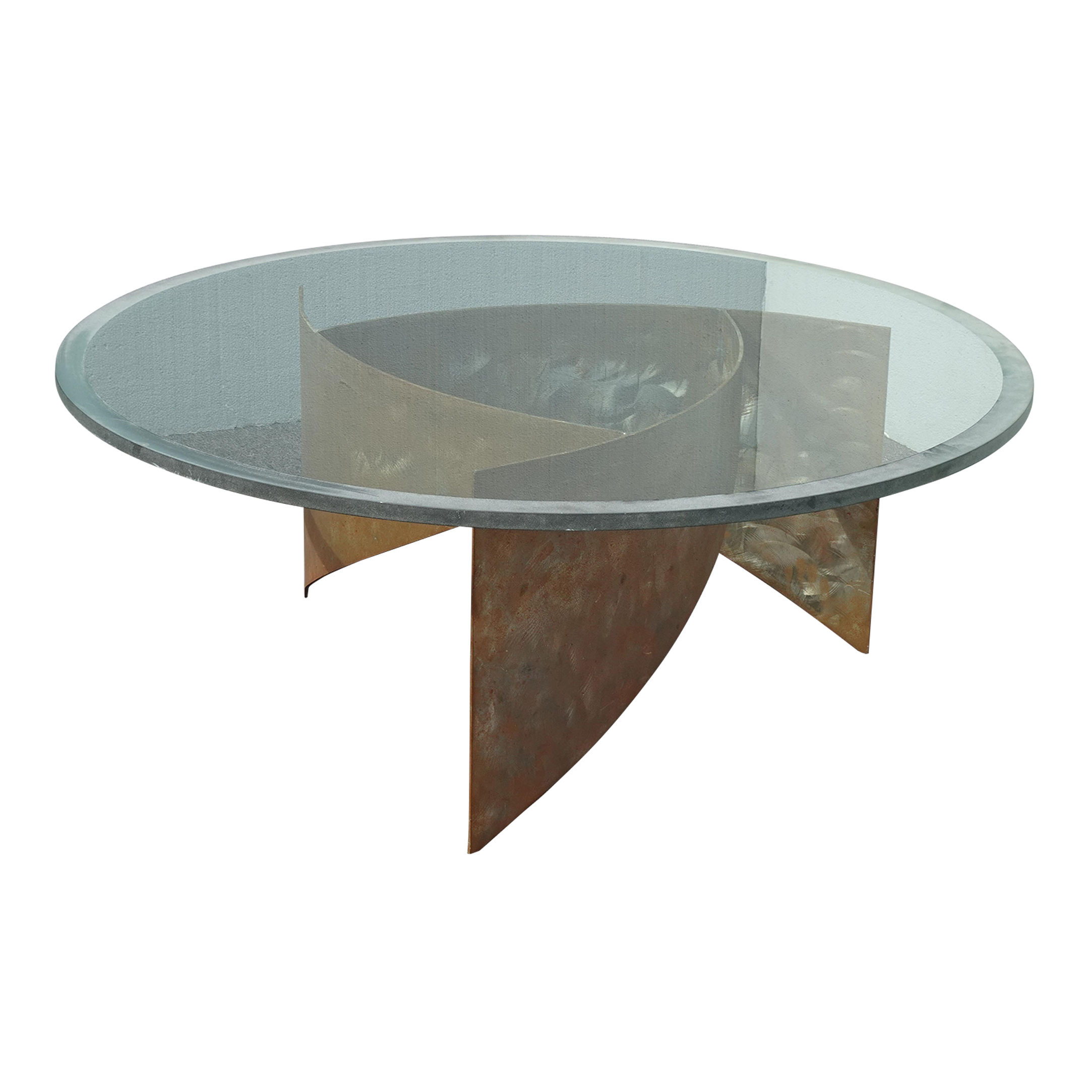 Vintage Abstract Sculptured Iron Coffee Table W Frosted Beveled Edge Thick Glass - image 0