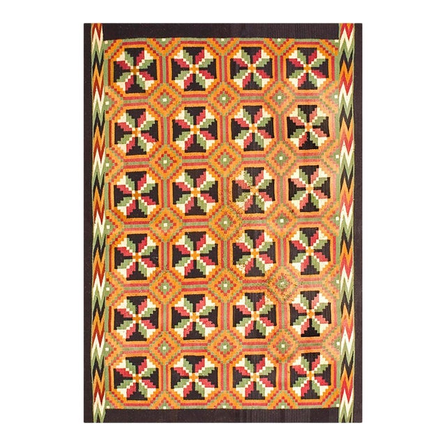 1930s Multicolor Diamond Antique Mexican Zapotec Navajo Rug 3' 3" X 4' 10" Flatweave Wool Carpet For Sale