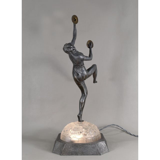 Metal French Art Deco Lamp by Emile Gregoire 1920s France For Sale - Image 7 of 18