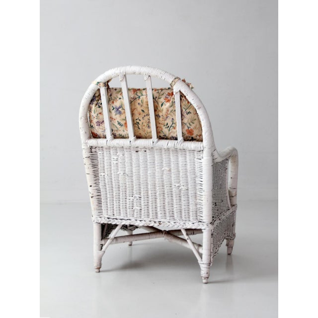 Wood Antique White Wicker Lounge Chair With Floral Cushions For Sale - Image 7 of 17