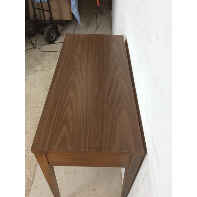 Mid-Century Modern Mid Century Modern Four Drawer Writing Desk With Curved Drawer Fronts and Brass Hardware For Sale - Image 3 of 11
