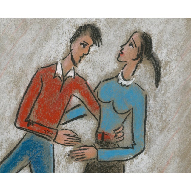 Original pastel drawing for "Dancing Parisian Existentialists", a series of prints published by Sidney Z. Lucas in 1957....