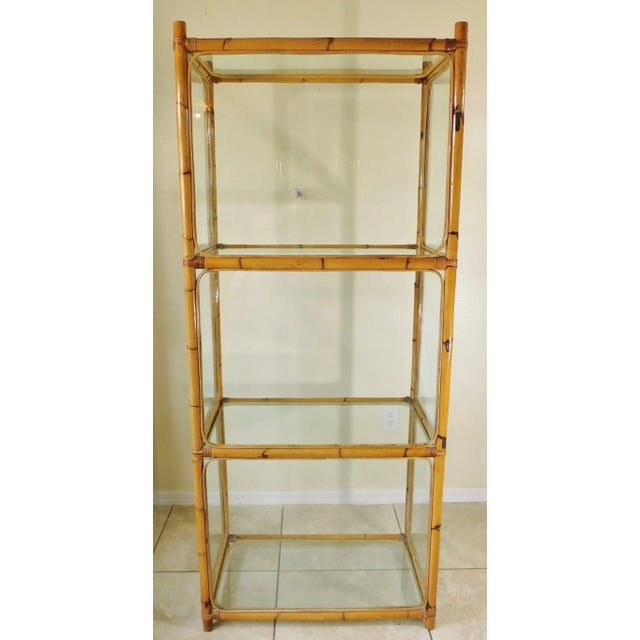 Large Vintage Bamboo & Encased Glass 4 Tier Etagere Book Shelf Rack Curio Display Case For Sale - Image 10 of 12