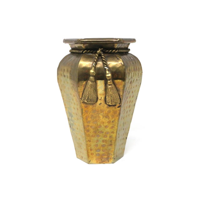Vintage Hammered Brass Tassel and Rope Vase For Sale - Image 9 of 9