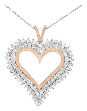 10K Rose Gold Plated .925 Sterling Silver 3.00 Cttw Diamond Heart 18" Pendant Necklace (I-J Color, I2-I3 Clarity)