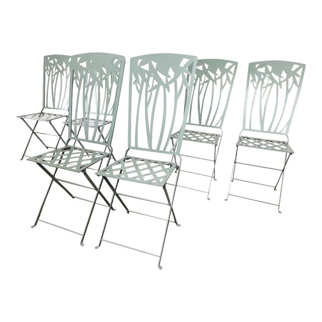 Motivated Seller: Vintage Emmanuelle Kahn Tiffany Blue French Bistro Chairs - Set of 6 For Sale