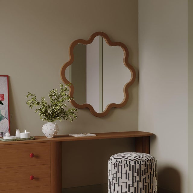 Wood Luxury Decorative Circular Wall Mirror in Light Blue – Hvyli Round 90 For Sale - Image 7 of 18