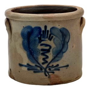 Wonderfully Rustic Small 1 Gallon Size Antique MId 1800s American Blue Decorated Stoneware Storage Crock 7 Inches Tall