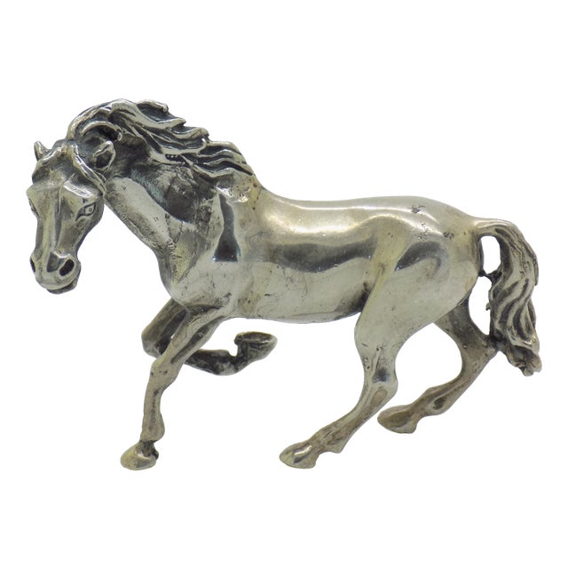 Vintage Italian Large Galloping Horse Figurine in Silver, Arezzo, 1970s For Sale