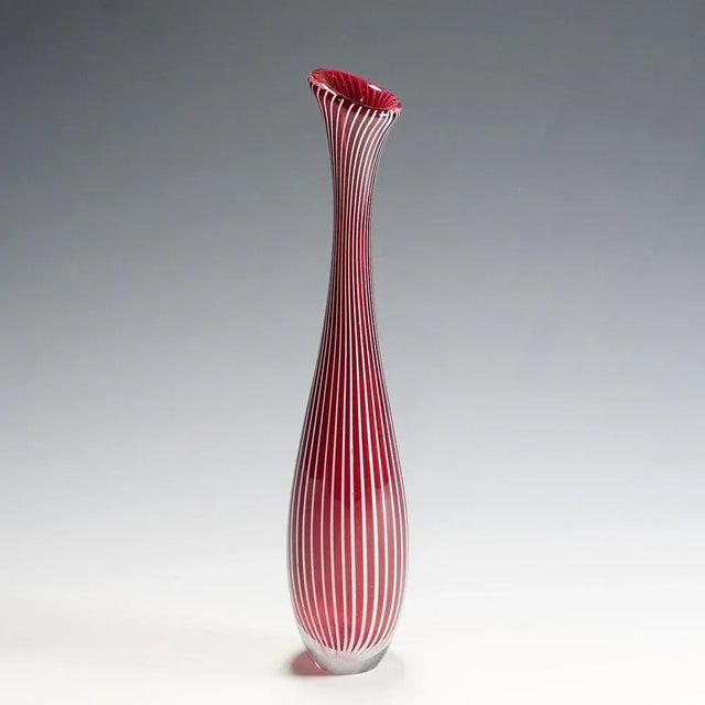 Vintage Zebra Art Ice Cream Vase attributed to Vicke Lindstrand for Kosta, 1960s For Sale - Image 3 of 8