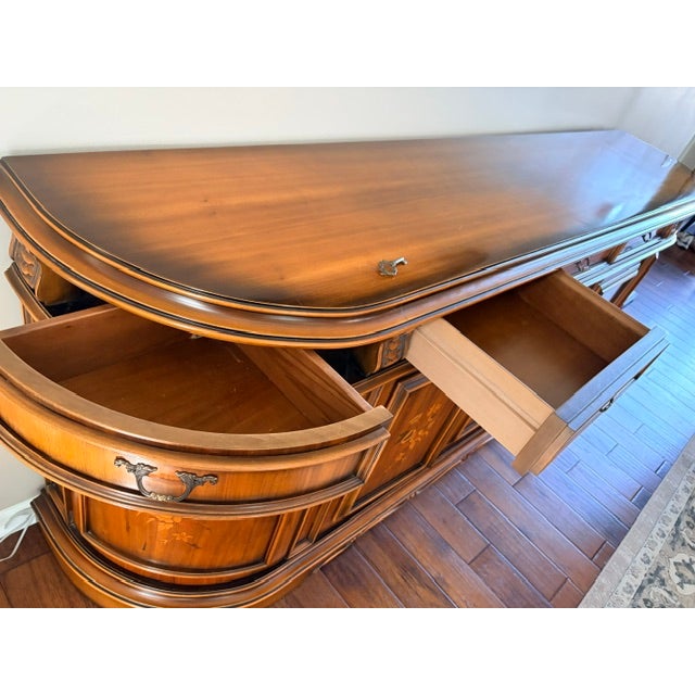 Wood Vintage Italian Provincial Baroque-Style Floral Marquetry Inlaid Credenza Sideboard For Sale - Image 7 of 13
