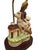 Wood Antique English Staffordshire Pottery Dog & Girl / Lady Figural Lamp With Ivory Silk String Shade. For Sale - Image 7 of 9