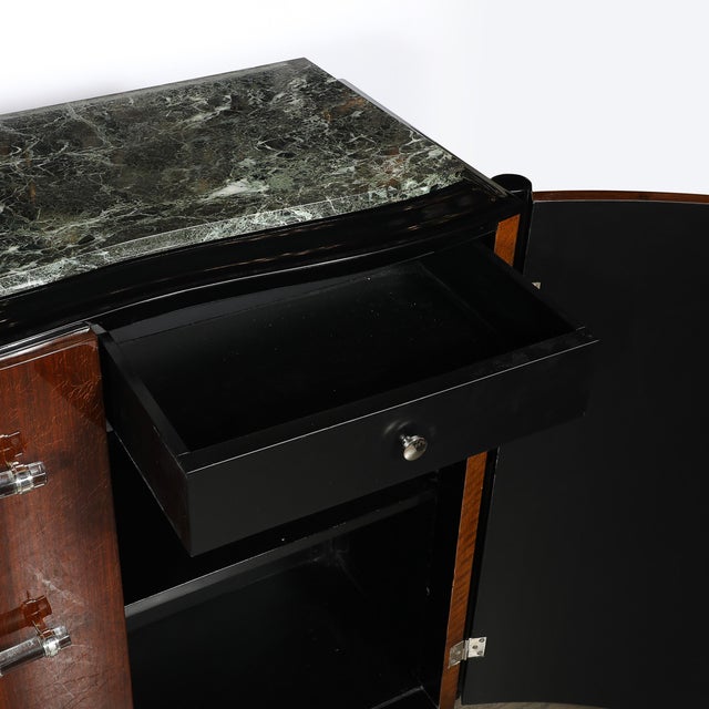 Art Deco Walnut & Black Lacquer Curved-Front Cabinet W/ Verde Saint Denis Top For Sale - Image 4 of 15