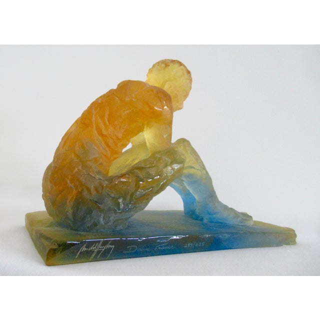 Wood Daum, France, Michel Houplain, Signed & Numbered Crystal Pate De Verre, "La Penseur," on White Lacquer Platform Base 289/425 For Sale - Image 7 of 12