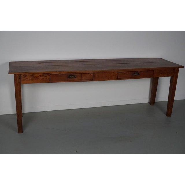 Vintage French Rustic Farmhouse Pitch Pine Desk, 1950s For Sale - Image 16 of 18