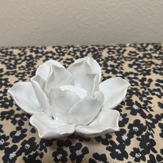 White Ceramic Lotus Tealight Holder For Sale - Image 4 of 8