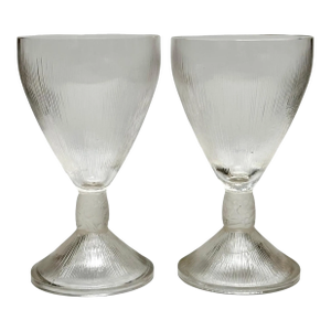 Pair of Rene Lalique Vigne Strie Bordeaux Wine Glass 5099