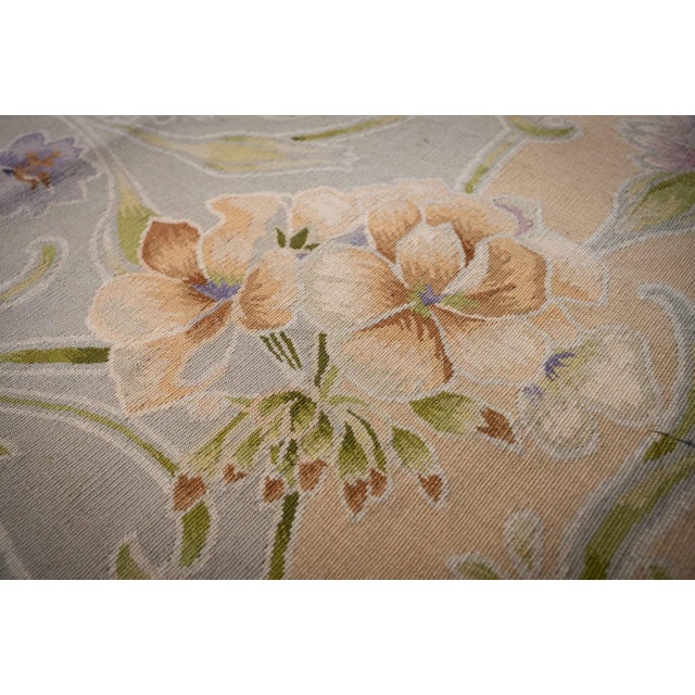 9x12 Vintage Aubusson Flat Weave Wool Rug, Light Blue Art Nouveau Floral For Sale - Image 10 of 15