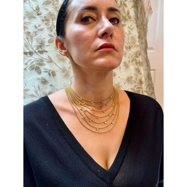 Draperie Diamond 18K Yellow Gold Multi Link Choker Ball Necklace, 7 Layers For Sale - Image 12 of 18