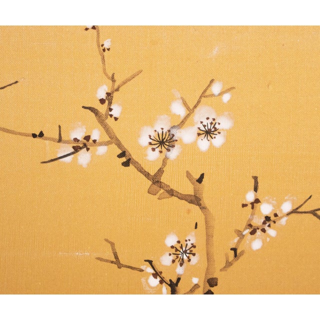 1960s Showa Era Japanese Painted Panel "Sakura and Flowers" on Gold Silk Background For Sale - Image 13 of 18