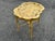 Mid 20th C. Hand Painted Mustard Yellow Tole Serving Tray on Fitted Faux Bamboo X Base Stand For Sale - Image 6 of 11