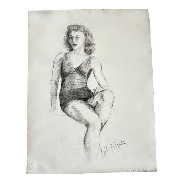 1944 Figure Study Drawing Pencil on Paper 19x25 For Sale
