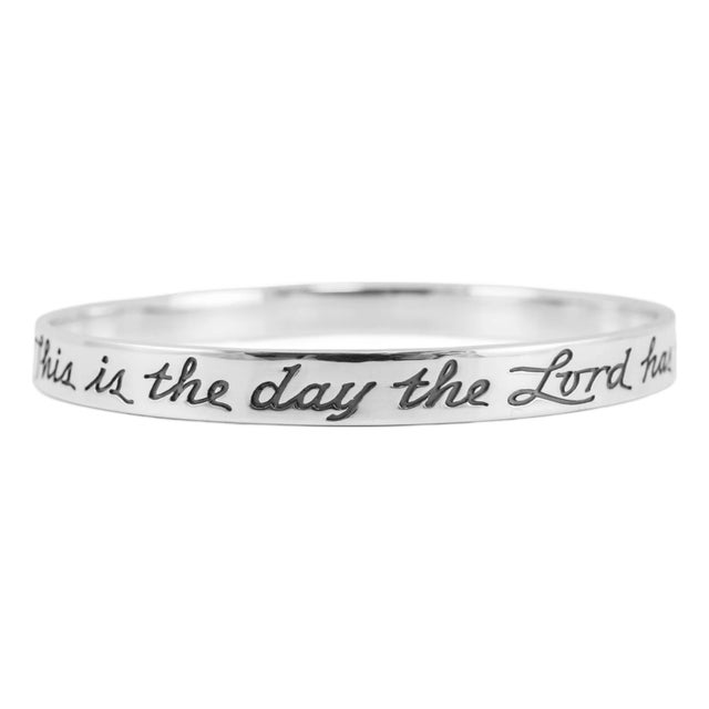Mid 20th Century James Avery 925 Silver Retired This Is the Day the Lord Has Made Bangle Bracelet For Sale