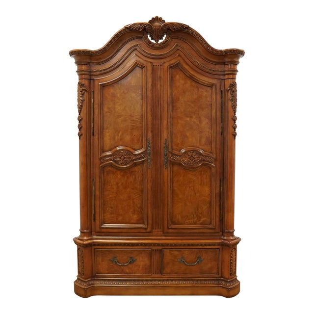 Vintage Rococo Revival Burl Wood Armoire For Sale