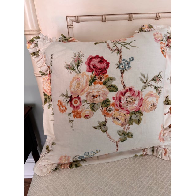 Set of three professionally custom-made decorative pillows in beautiful Lee Joffa, Weston floral linen fabric. This...
