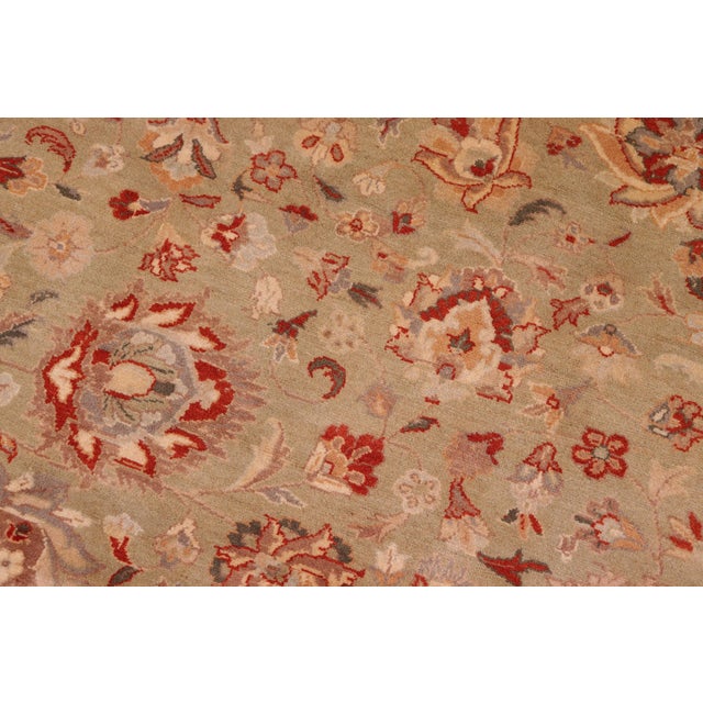 Floral 1990's Pak-Persian Green/Tan Wool Rug - 9'0'' X 12'2'' For Sale In New York - Image 6 of 9