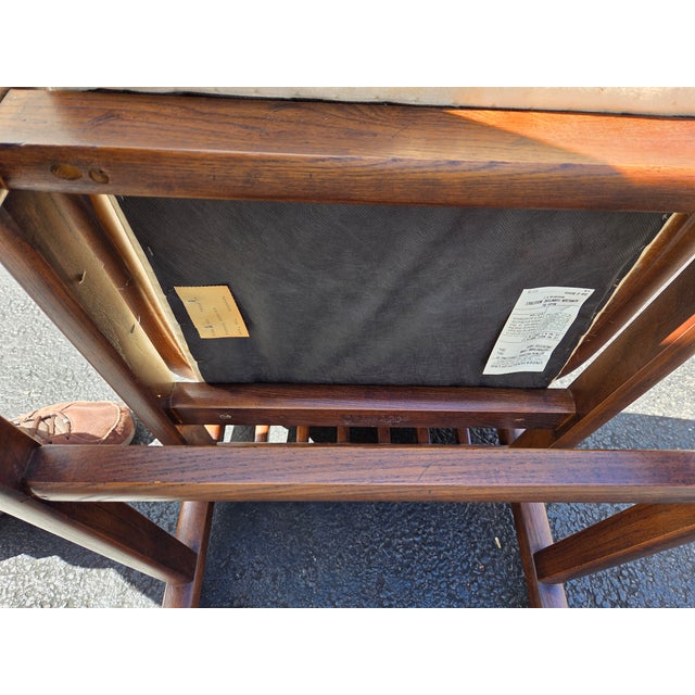 1980s 2 Henredon Scene One Campaign Dining Room Side Chairs MCM Oak Brass For Sale - Image 14 of 14