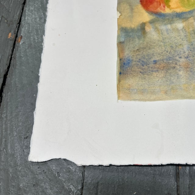 1980’s Original Impressionist Stacks of Apples Still Life Watercolor Painting For Sale - Image 4 of 5
