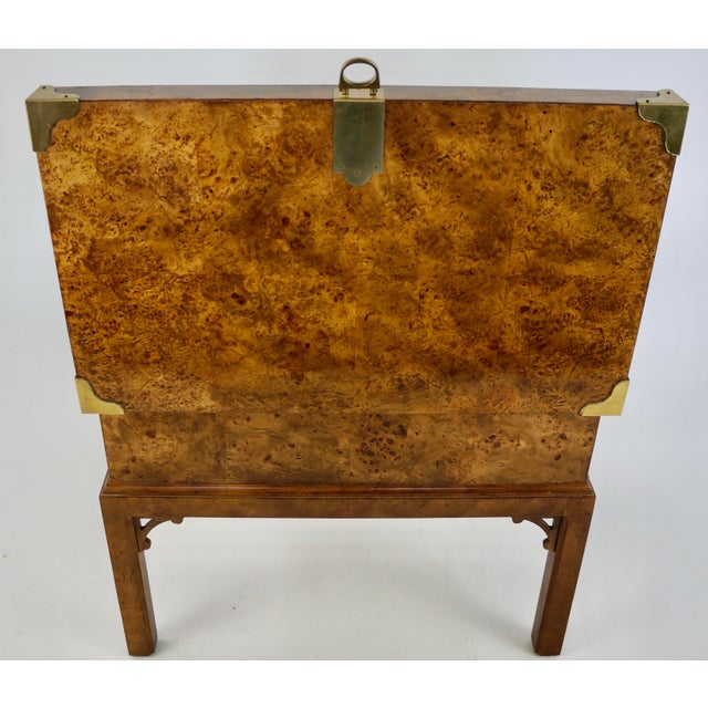 Vintage Book Match Burl Wood & Brass Storage Trunk Chest For Sale - Image 4 of 12