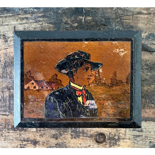 Vintage Hand Painted Cowboy Box For Sale - Image 4 of 12