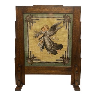 Antique Victorian Mahogany Hand Beaded Fire Screen, 19th Century For Sale