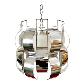 Vintage Modern Chrome and Glass Pendant Chandelier For Sale