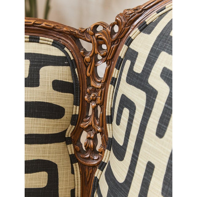 Wood African Geometric Print Fabric on French Antique Chair For Sale - Image 7 of 11