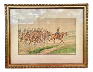 H. Doldier, Combat Ready Horse Grenadiers, Watercolor, Framed