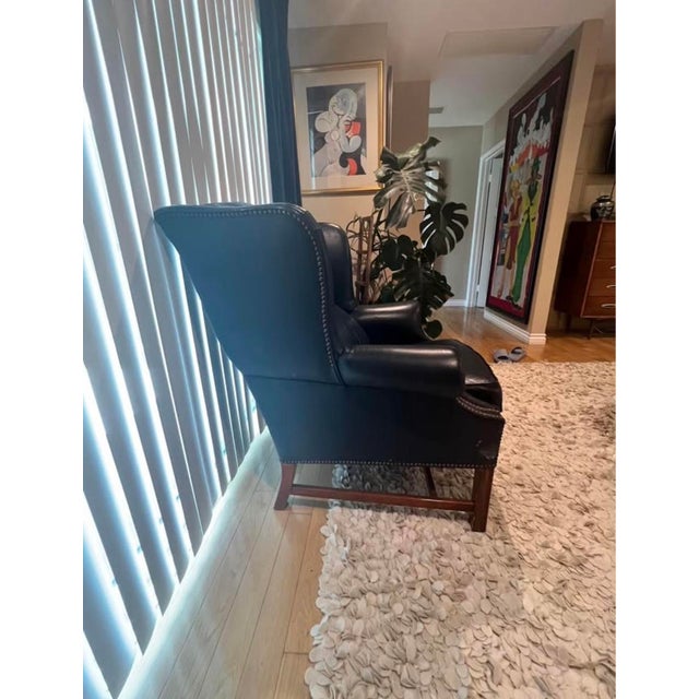 Modern Broyhill Leather Wingback Chair For Sale - Image 3 of 4
